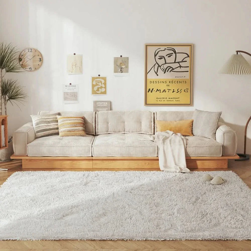 Berry 3 Seater Beige Sofa With Wood Frame - Craft Decor