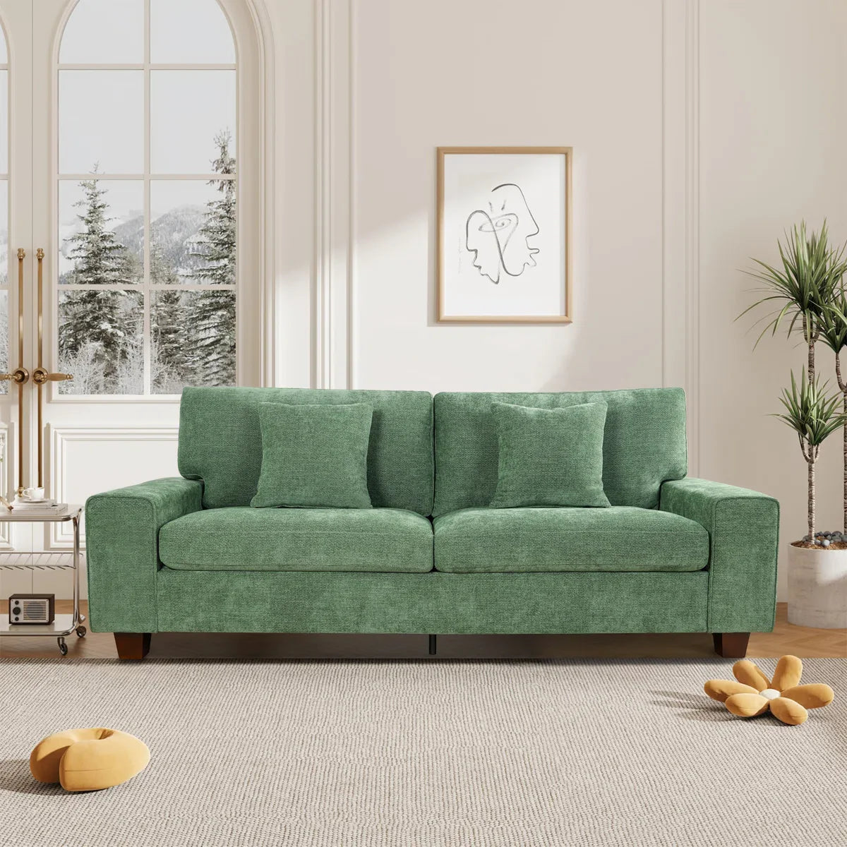 Nikos Modern Style 3 Seater Square Arm Sofa Upholstered Couch