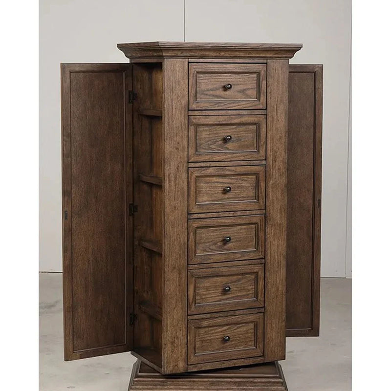 6-Drawer Swivel Lingerie Chest With Mirror, Walnut