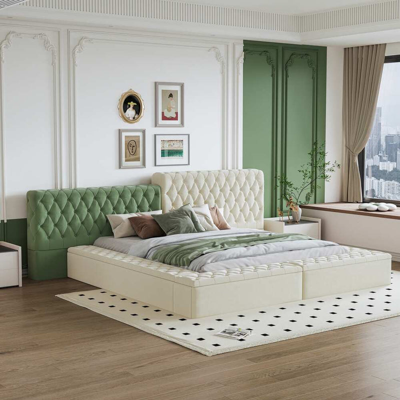 King Luxury Button Tufting Platform Bed, Special-shaped Bed Frame