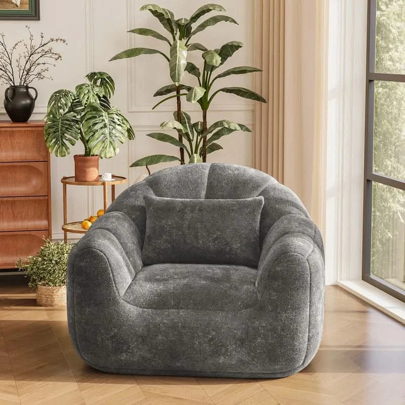 Large Artificial Long-Pile Rabbit Fur Shell-Shaped Bean Bag Sofa