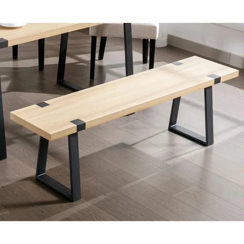 Narator Modern Wood Bench  Industrial Table Benches with Black Metal Legs for Dining Room