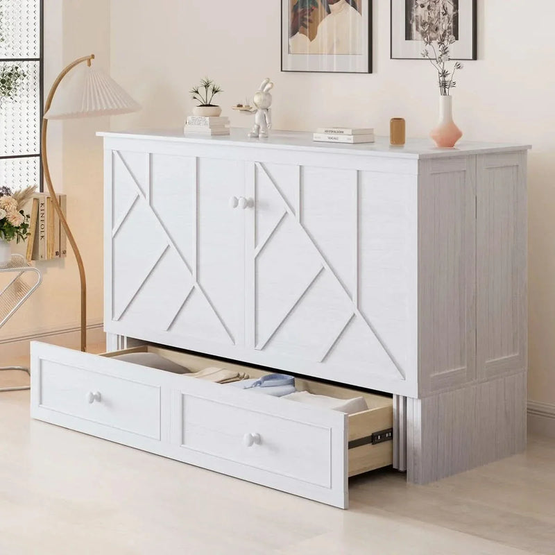 Peak Queen Murphy Bed Cabinet with Storage & Charging Station