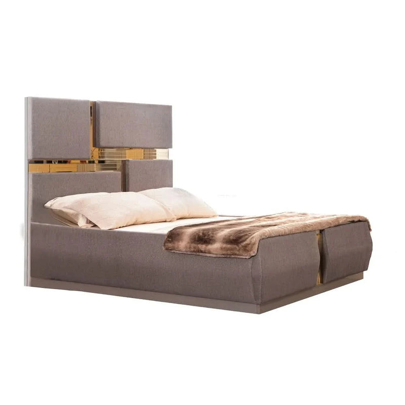Modern Style Tufted Upholstery Queen/King Bed made with Wood & Mirror Accent