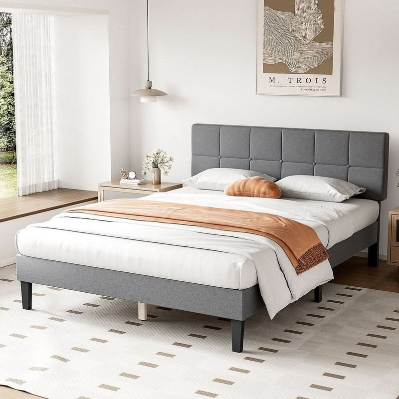 Luxurious Linen Upholstered Platform Bed Frame with Adjustable Headboard