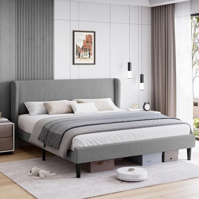 Haavik Velvet Wingback Platform Bed with Wooden Slats - craft decor