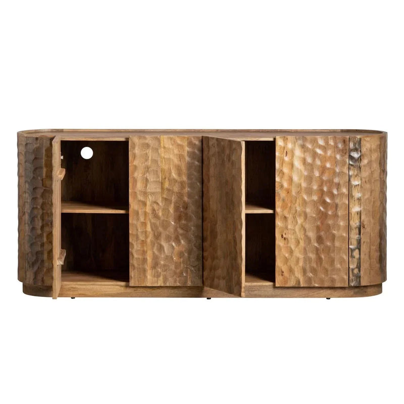 Rustic Modern Sideboard – Solid Wood with Textured Hammered Design