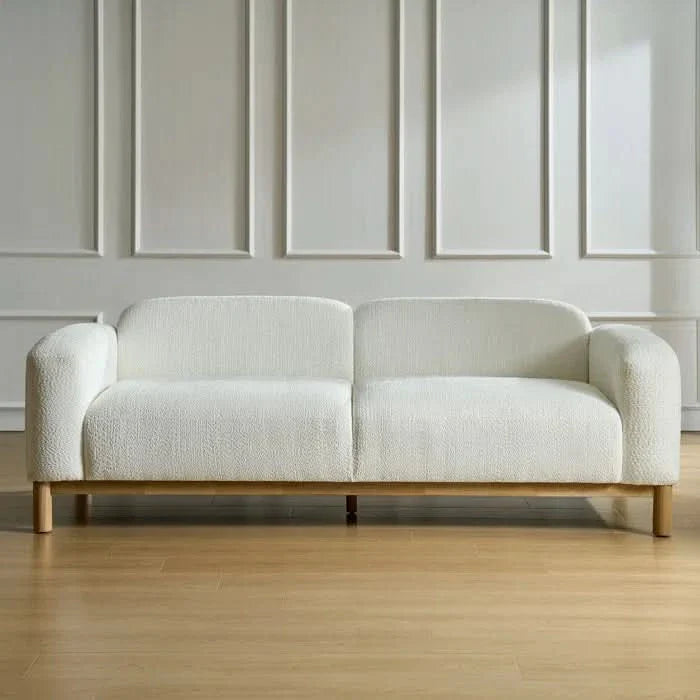 Modern Boucle Sofa with Solid Wood Base