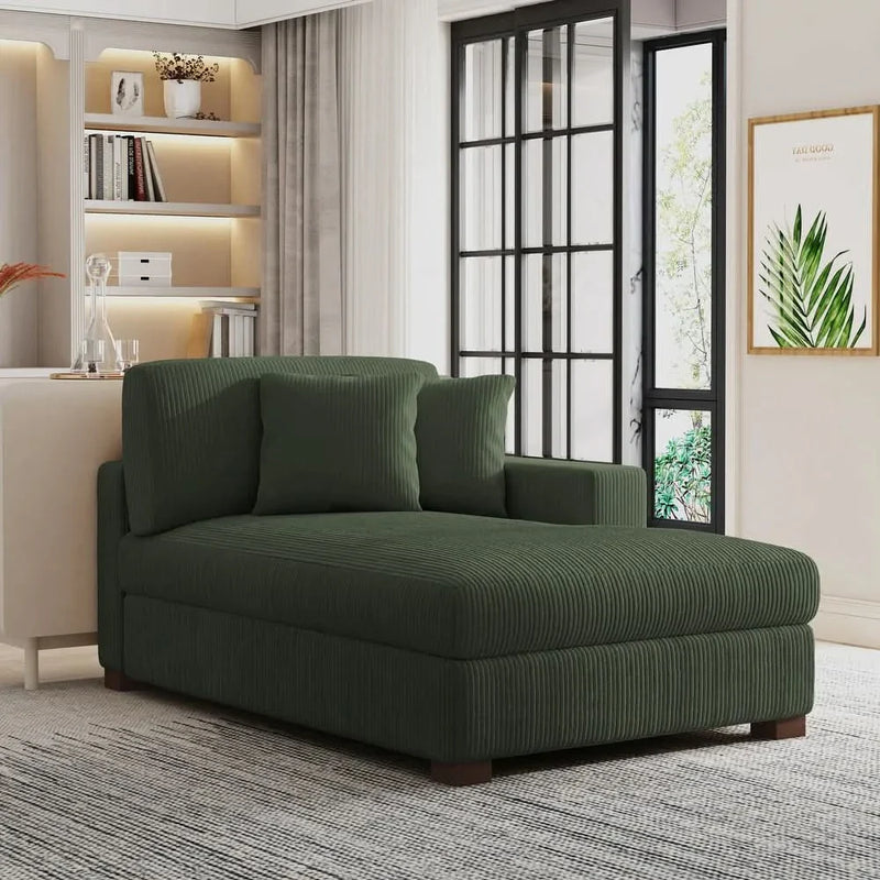 Piloxy Modern Corduroy Indoor Chaise Lounge Couch with Pillows