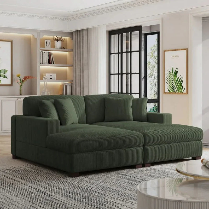Piloxy Modern Corduroy Indoor Chaise Lounge Couch with Pillows