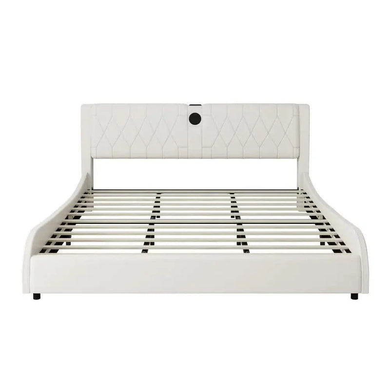 Modern Faux Leather Upholstered Platform Bed with Bluetooth Speakers & LED Lights by Harper & Bright Designs