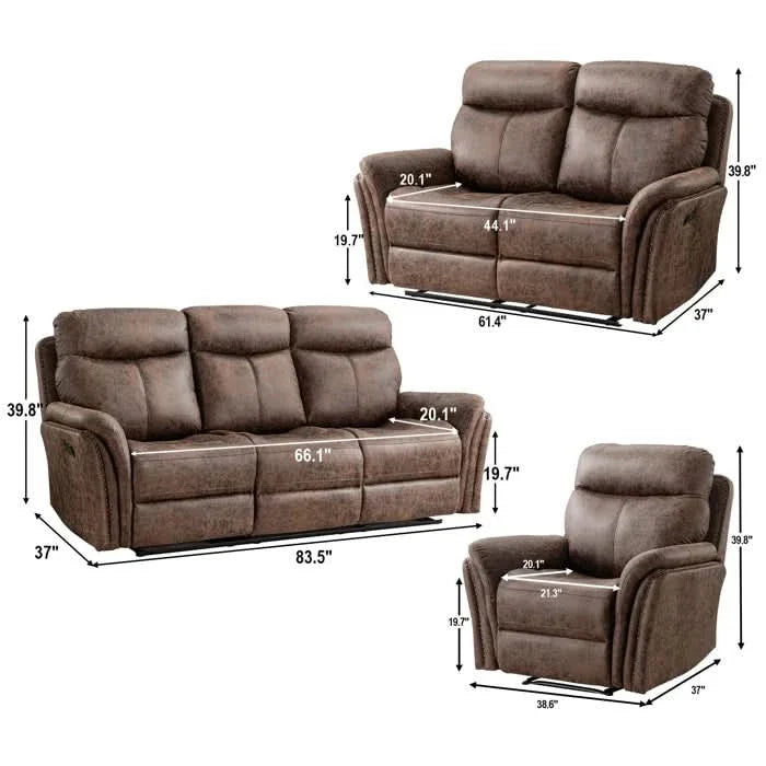 Monserrattey 3 - Piece Classic Vegan Leather Manual Reclining Living Room Luxury Sofa Set