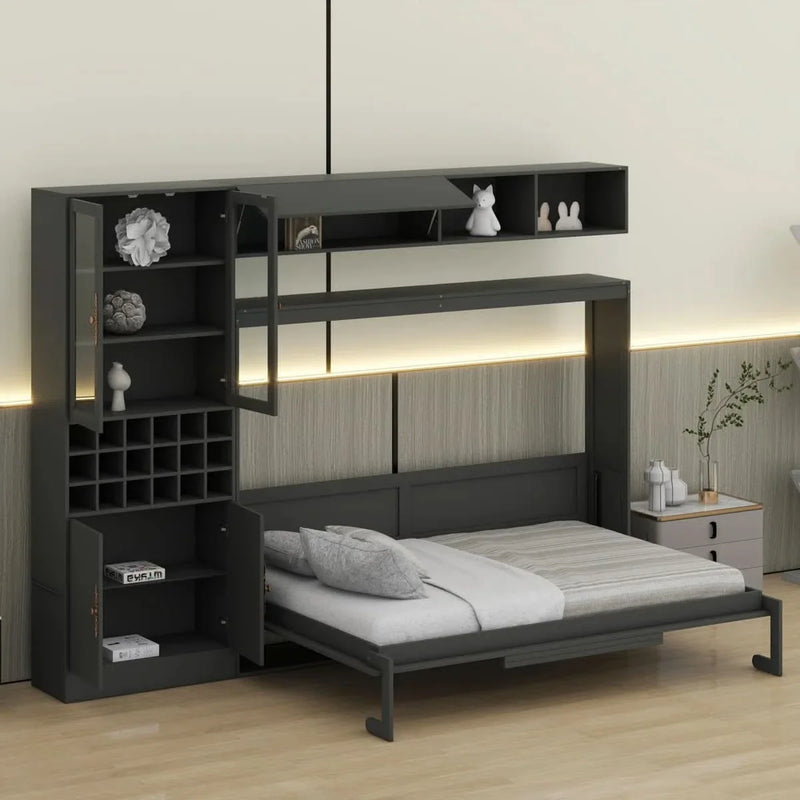 Murphy Bed Wall Bed With Sofa , Shelves USB & Light - Craft Decor