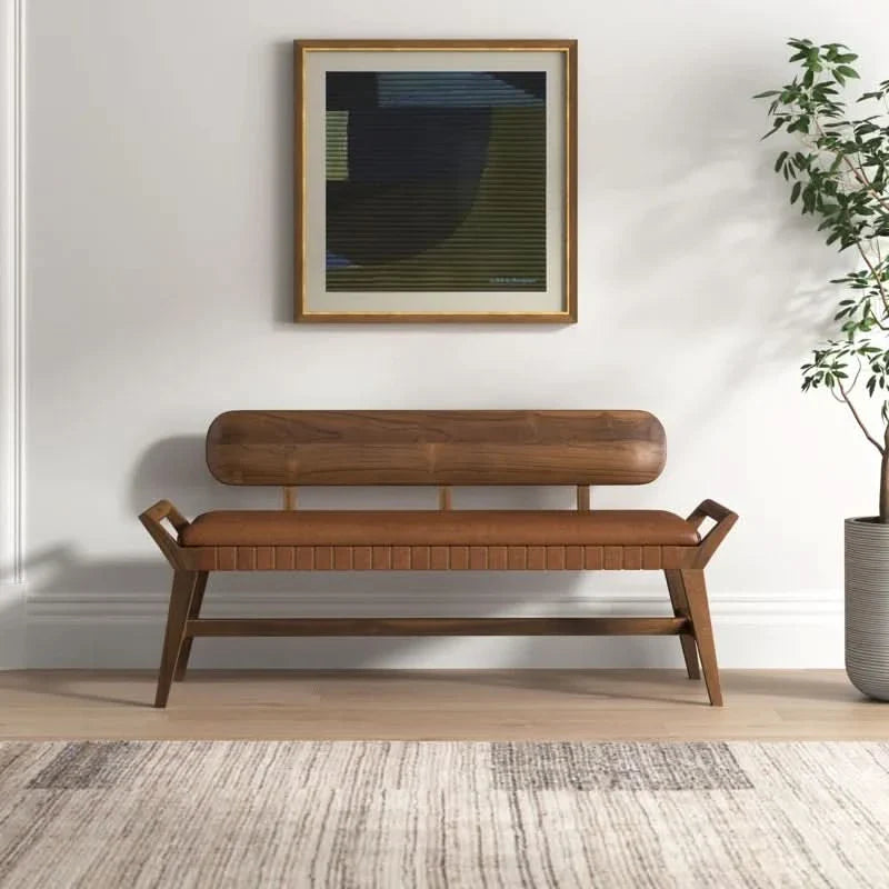 Wittard Genuine Leather Upholstered Bench - craft decor