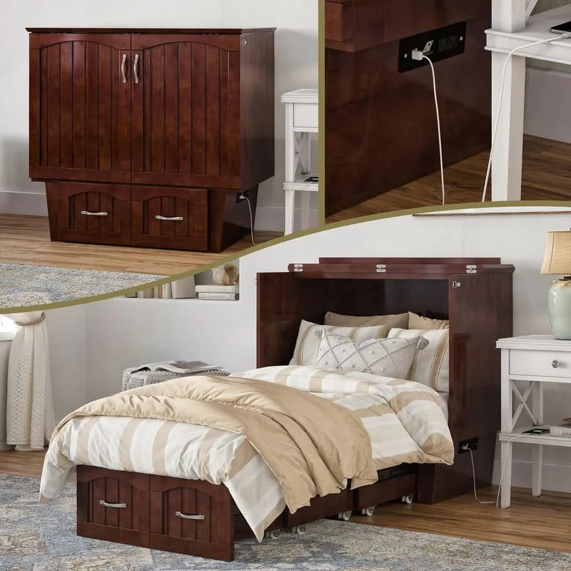 Nantucket Murphy Bed Chest with Mattress and Built-in Charging Station