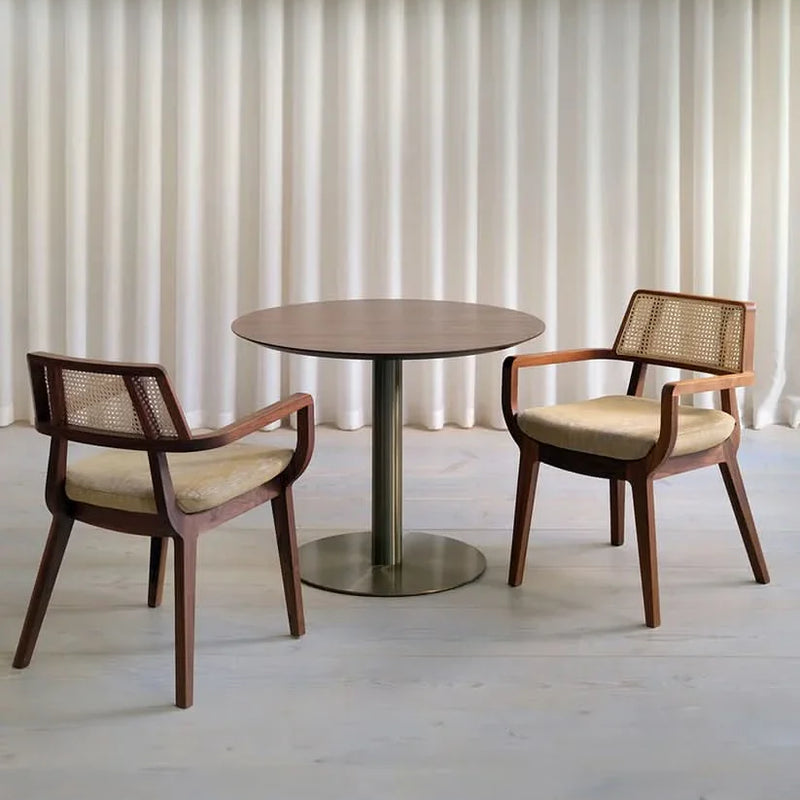 Modern 3 Piece Round Dining Table Set with Wooden Cane Backrest Chairs