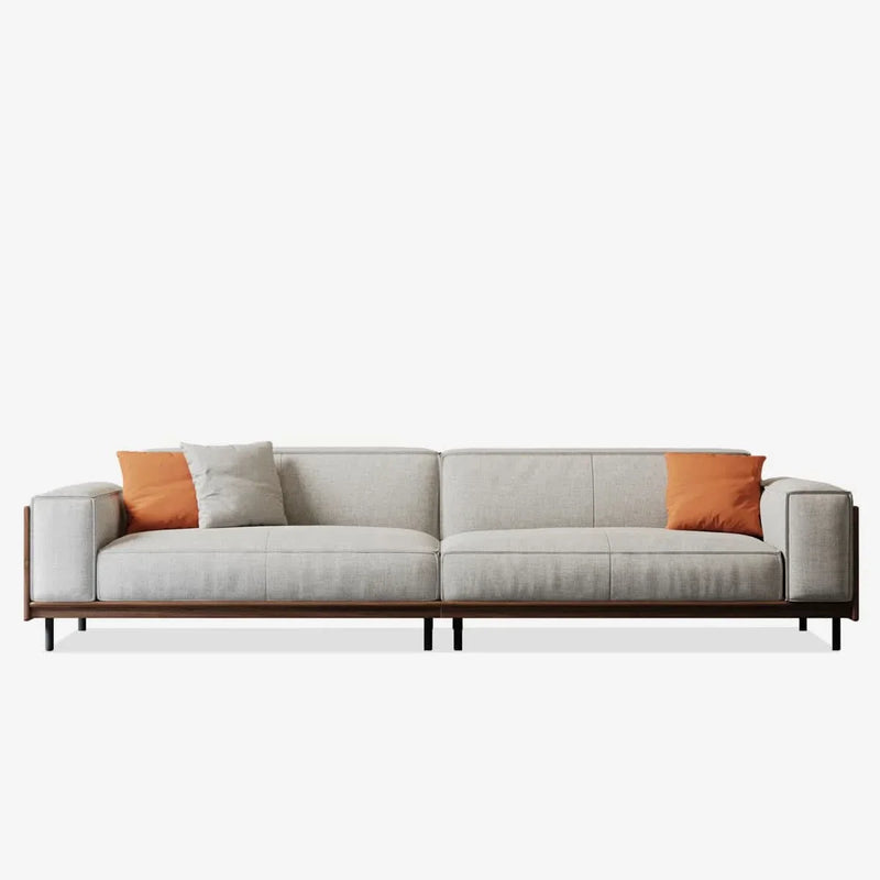Square Arms Compliant Sofa, Solid Wood Frame Couch