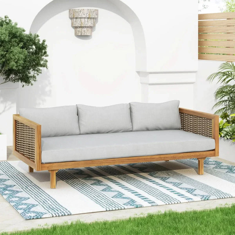 3 Seater Outdoor Sofa With Rattan Arms