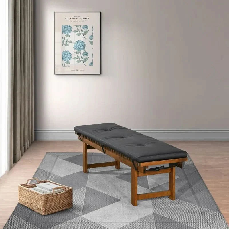 Kenny Mid Century Modern Solid Wood Frame Vegan Leather Upholstered Bench