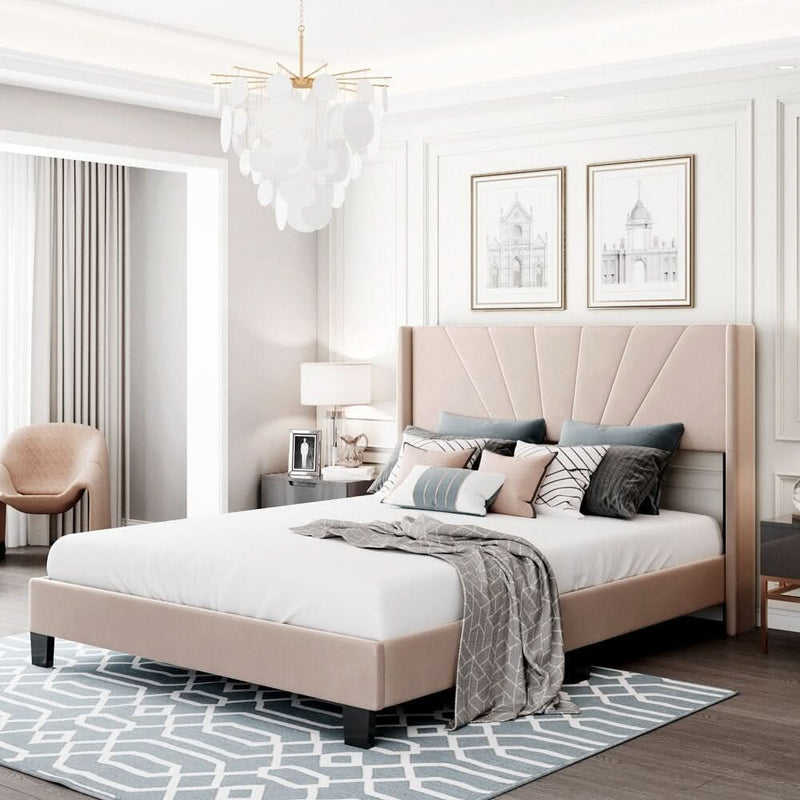 Adorma Queen Size Velvet Upholstered Platform Bed Box Spring Needed