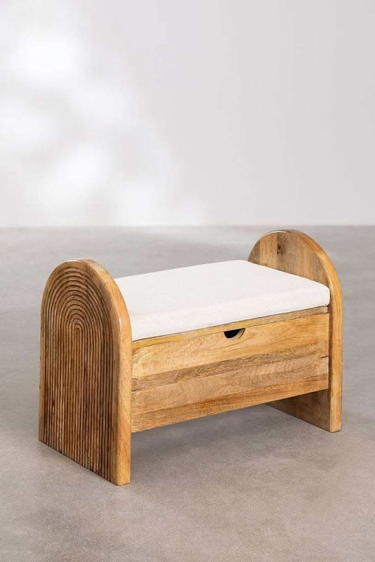 Zimpi Solid Wood Storage Bench with Upholstered Seat & Arched Side Panels