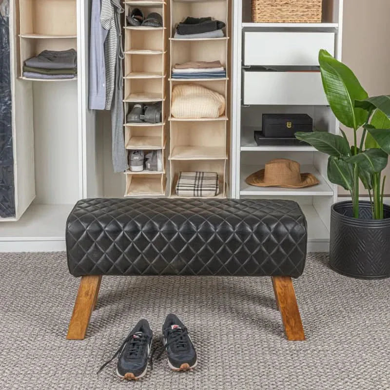 Hyineck Genuine Leather Upholstered Bench - craft decor