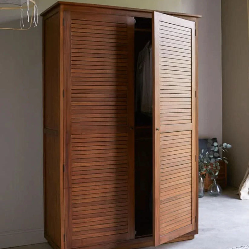 Nevun Wardrobe with Louvered Shutters and Open Shelving - Craft Decor