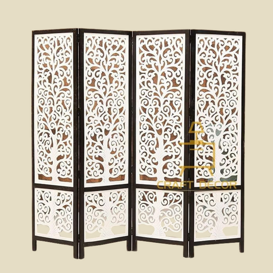 Wooden Room Divider Partition Screen Separators with Folding Doors for Living Room 4 Panels