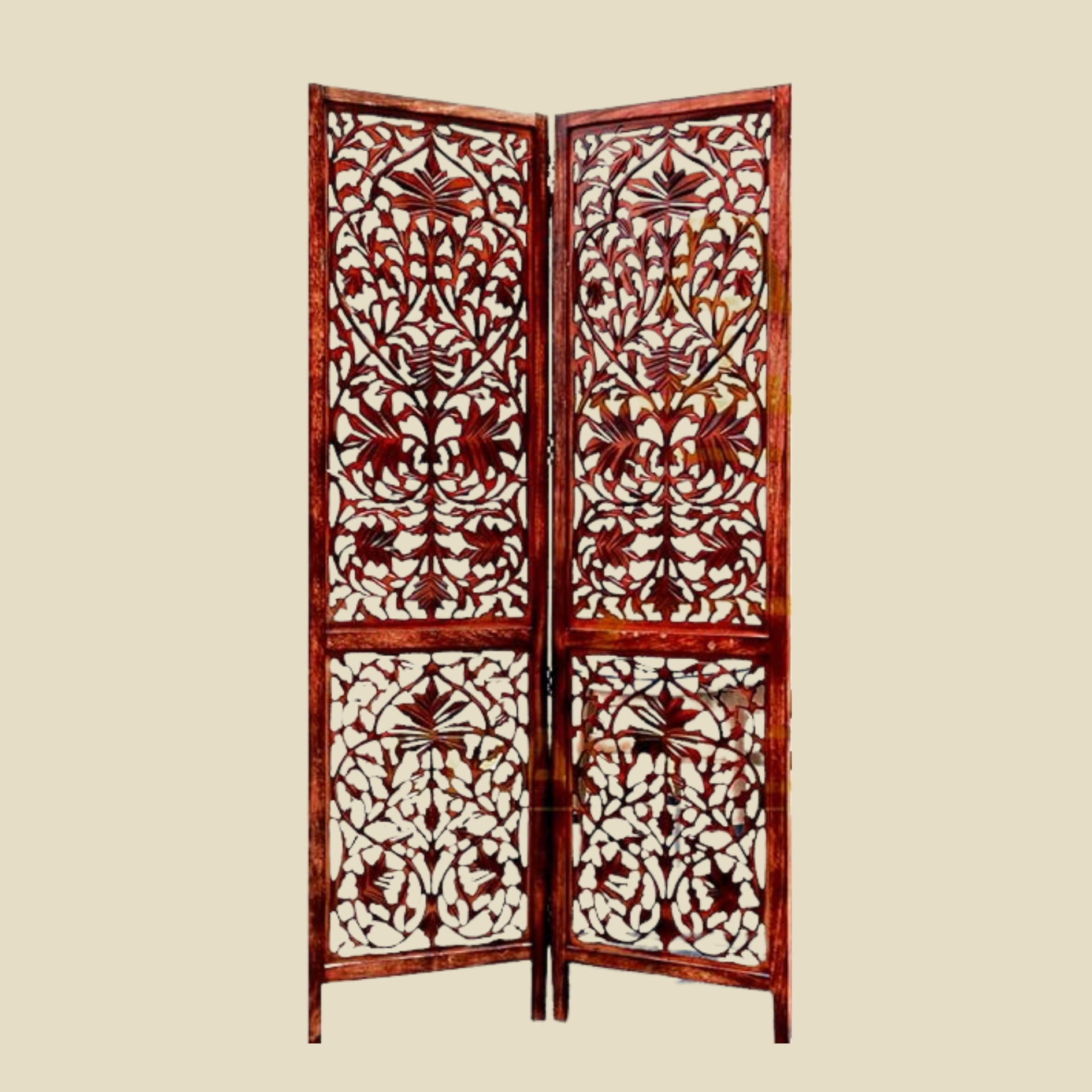 Wooden Room Divider Partition Screen Separators with Folding Doors for Living Room ( Sheesham Shade)
