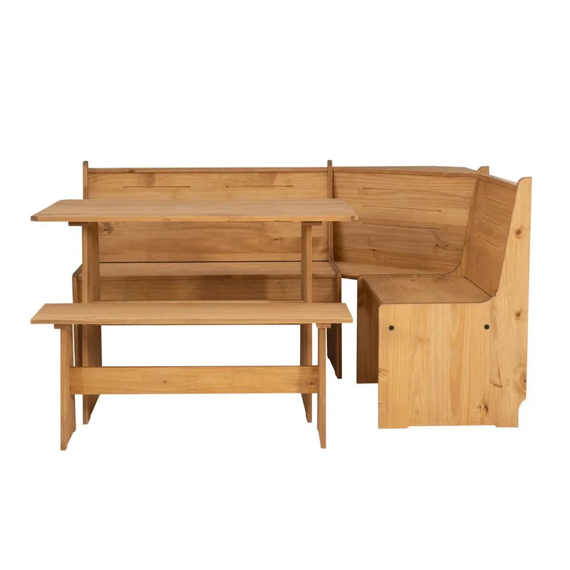 Cozy 5-Person Pine Wood Corner Nook with Built-In Storage
