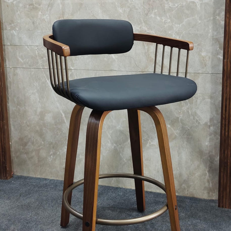 Secretart Wooden Leather Swivel Bar Chair - Craft Decor