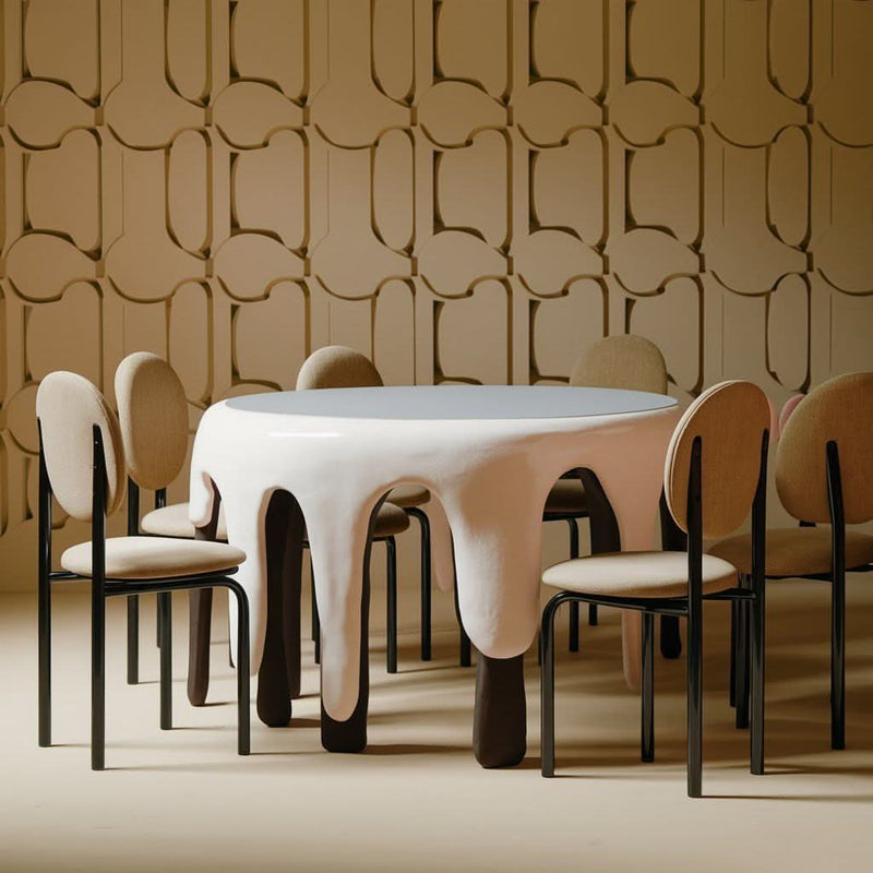 Drip Dining Table Set with Sculptural Resin Table & Modern Oval Chairs
