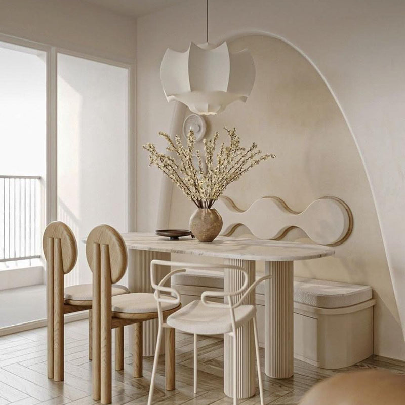 Sand Dune Sculpted Dining Set – Fluted Cream Table with Artistic Seating