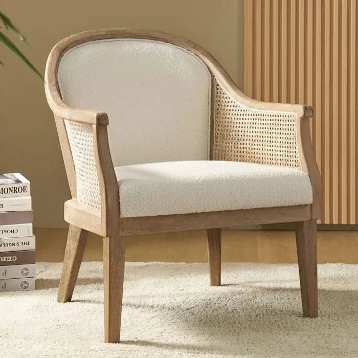 Farmhouse Rattan Solid Wood Armchair – Rustic Accent Chair