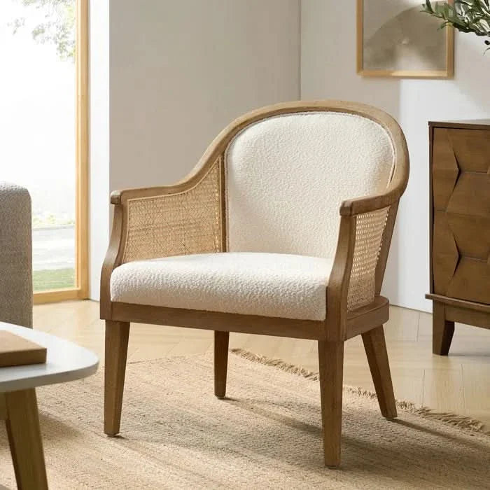 Farmhouse Rattan Solid Wood Armchair – Rustic Accent Chair