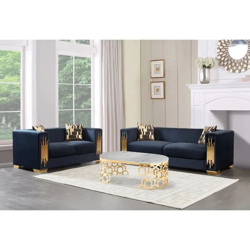 Yendia 2 - Piece Black Velvet Living Room Luxury Sofa Set