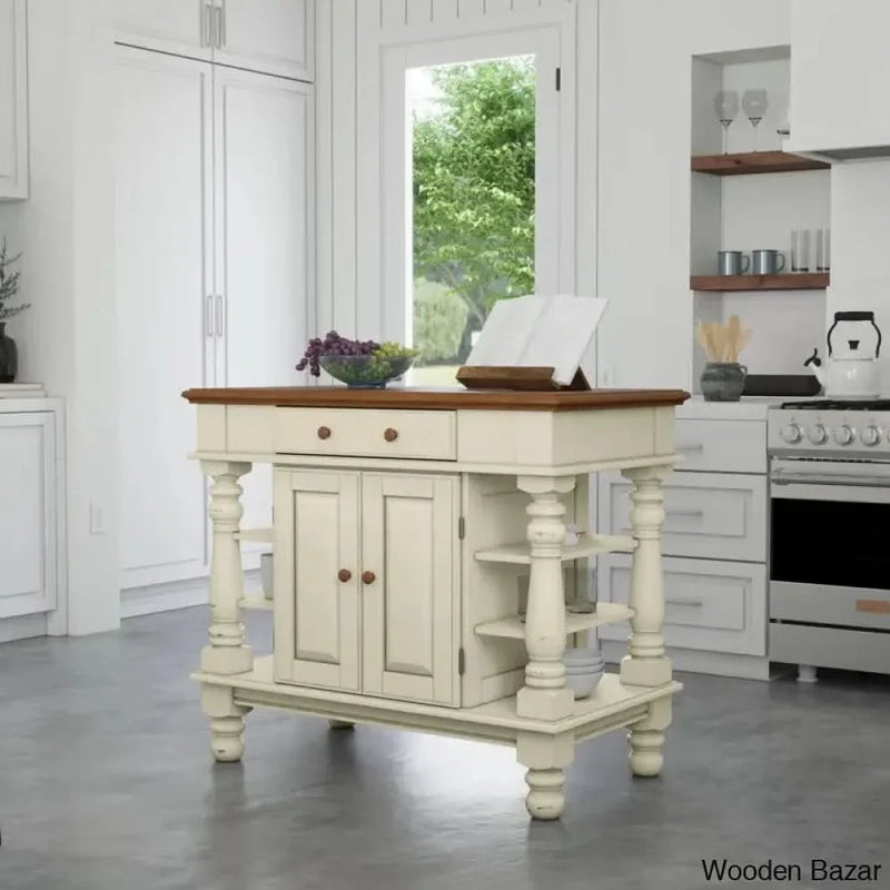 Aamyah Solid Wood Top Kitchen Island Kitchen trolley cart cabinet kitchen island with storage