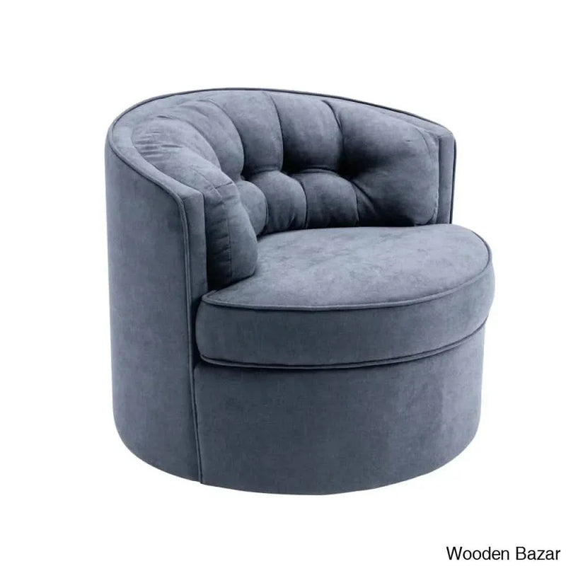 Aaratrika 33'' Wide Tufted Linen Swivel Barrel Chair