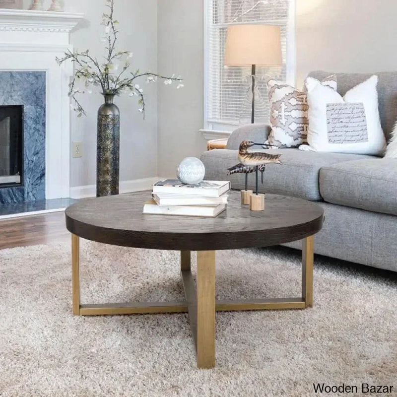 Abrielle Cross Legs Round Wood Coffee Table and center table