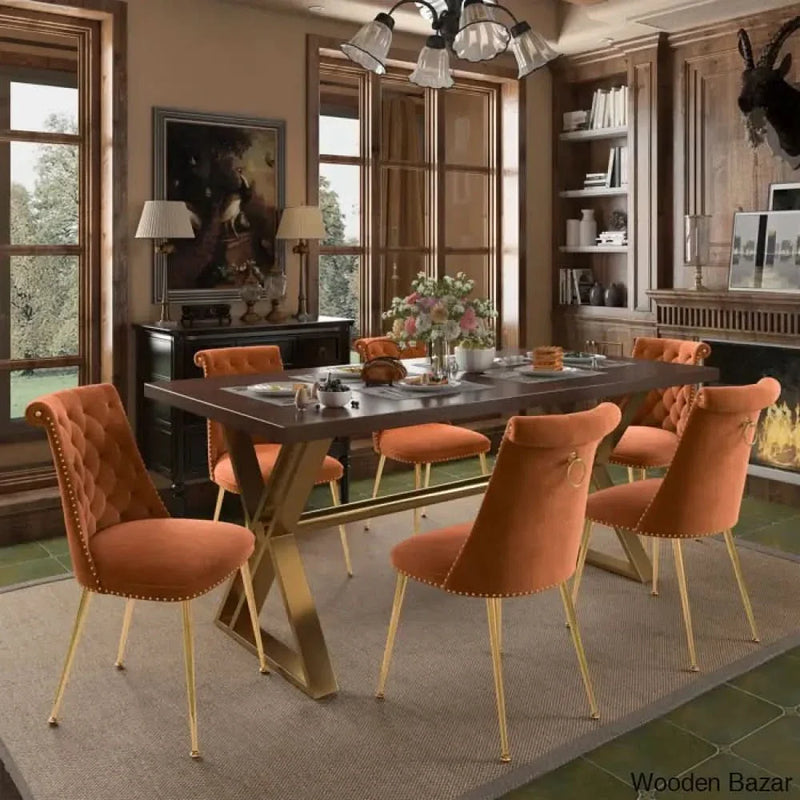 Achier 6 Seater Dining Table Set in Double Pedestal