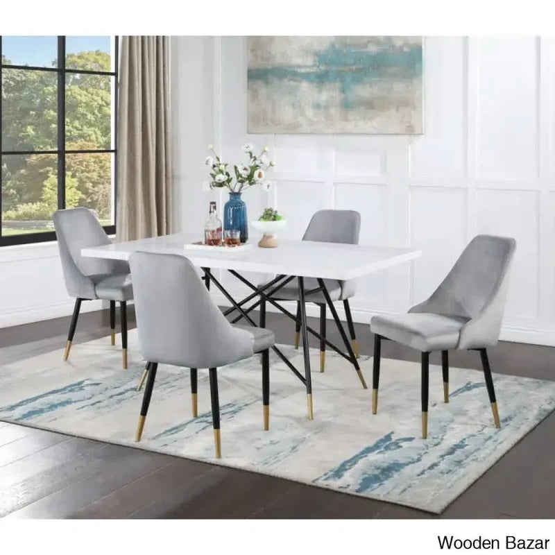 Acrobe New 6 seater Marble Top Double Pedestal Dining Set