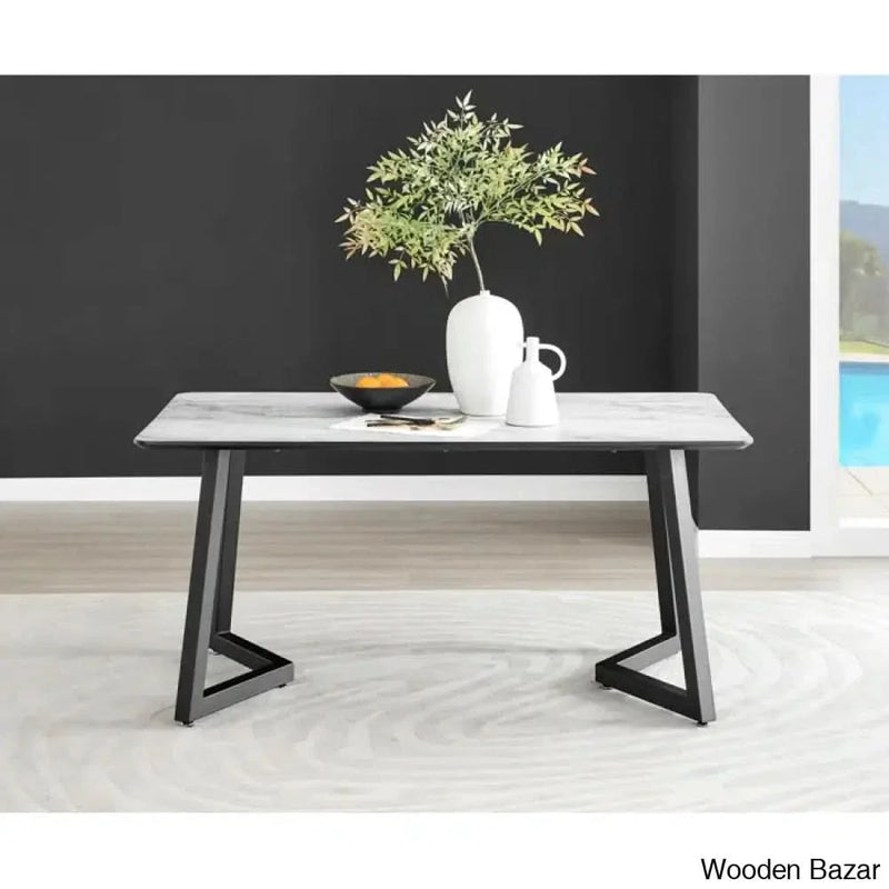 ADELE Latest Marble-Effect Melamine Dining Table with Luxury Faux Leather Chairs