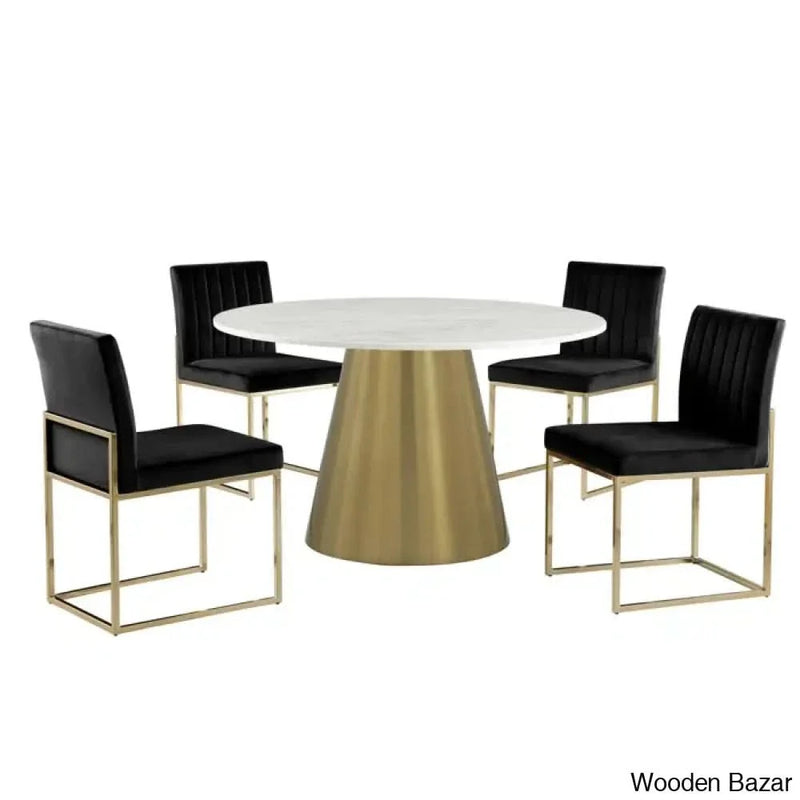 Adenor 4 Seater Faux Marble Top Pedestal Dining Set
