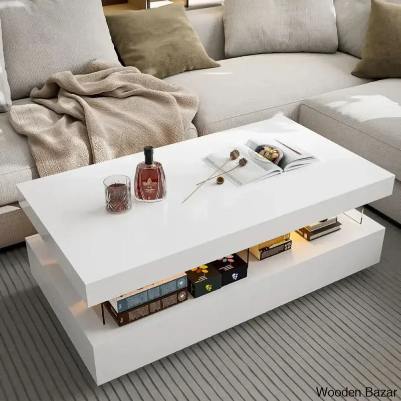 Ajhania High Glossy Coffee and center Table with Acrylic Design Open Space and 2 Storage Drawers