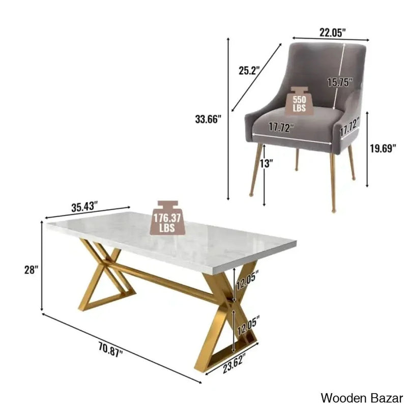 Akila Latest 6 Seater Double Pedestal Dining Table Set With Marble Top