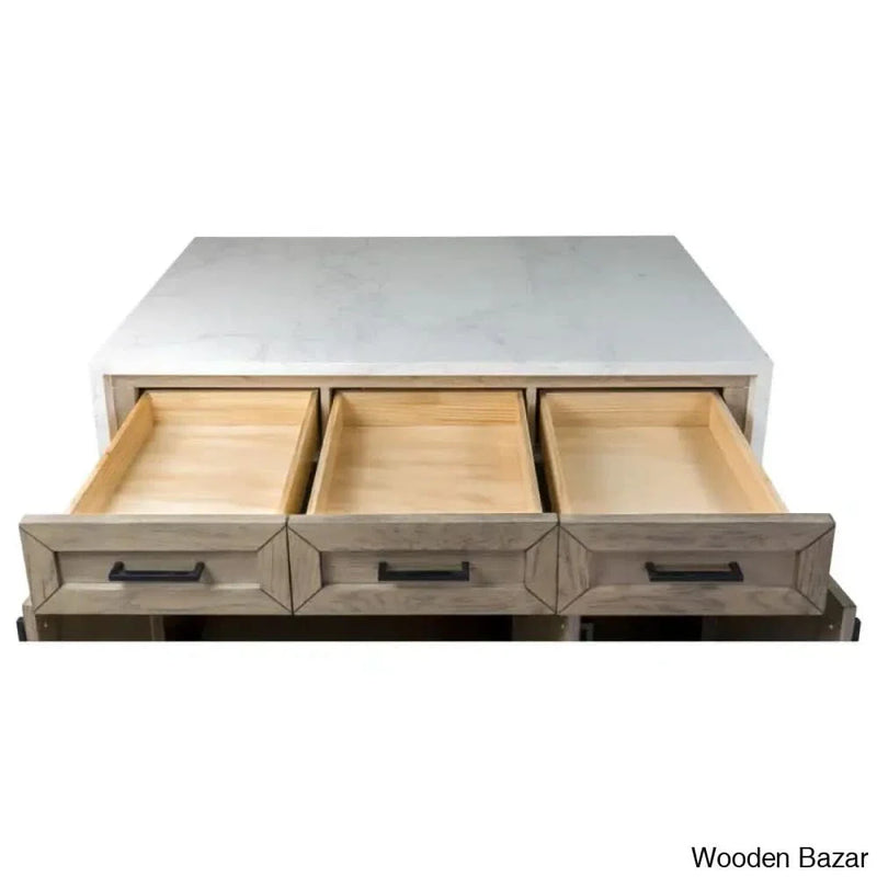 Aleata Marble Top Kitchen Island Kitchen trolley cart cabinet kitchen island with storage