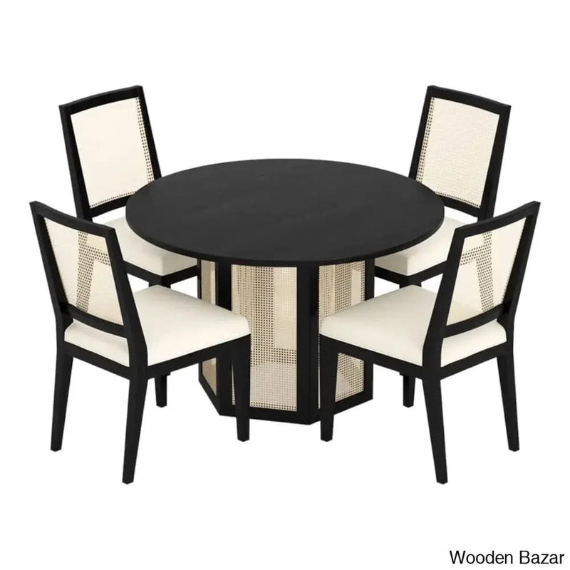 Alex 4 seater Solid Teak Wood & Rattan Dining Seat With Chairs
