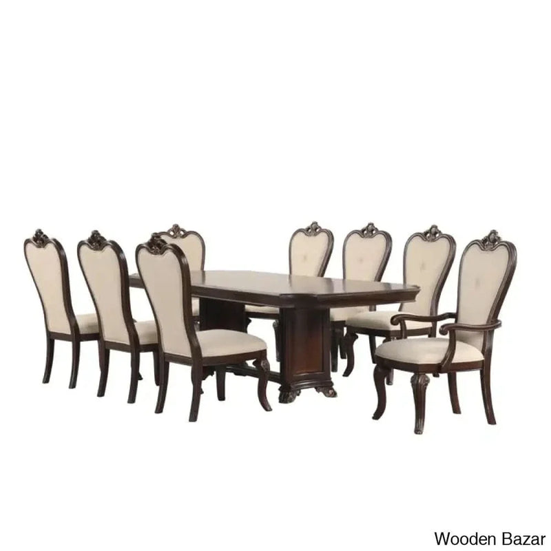 Alexa Wooden 8 seater Dining Set (9 Piece) For Modern Living