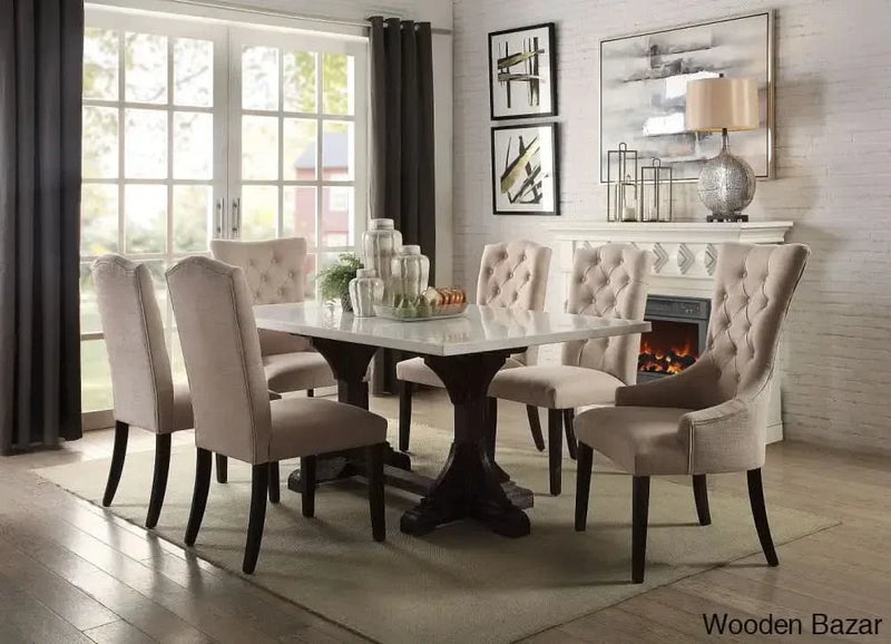 Alice six Seater  Marble Top Double Pedestal Dining Set