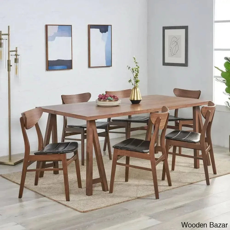 Ally Rectangular Solid Wood Dining Table Set – Rich Dark Brown and Walnut Finish